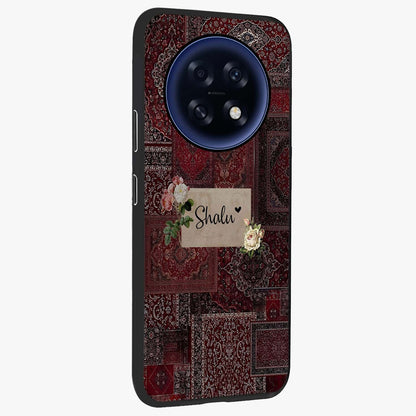 Velvet Wine Pattern Custom Name Glass Case upright view showcasing luxurious wine toned artwork with personalized aesthetic.