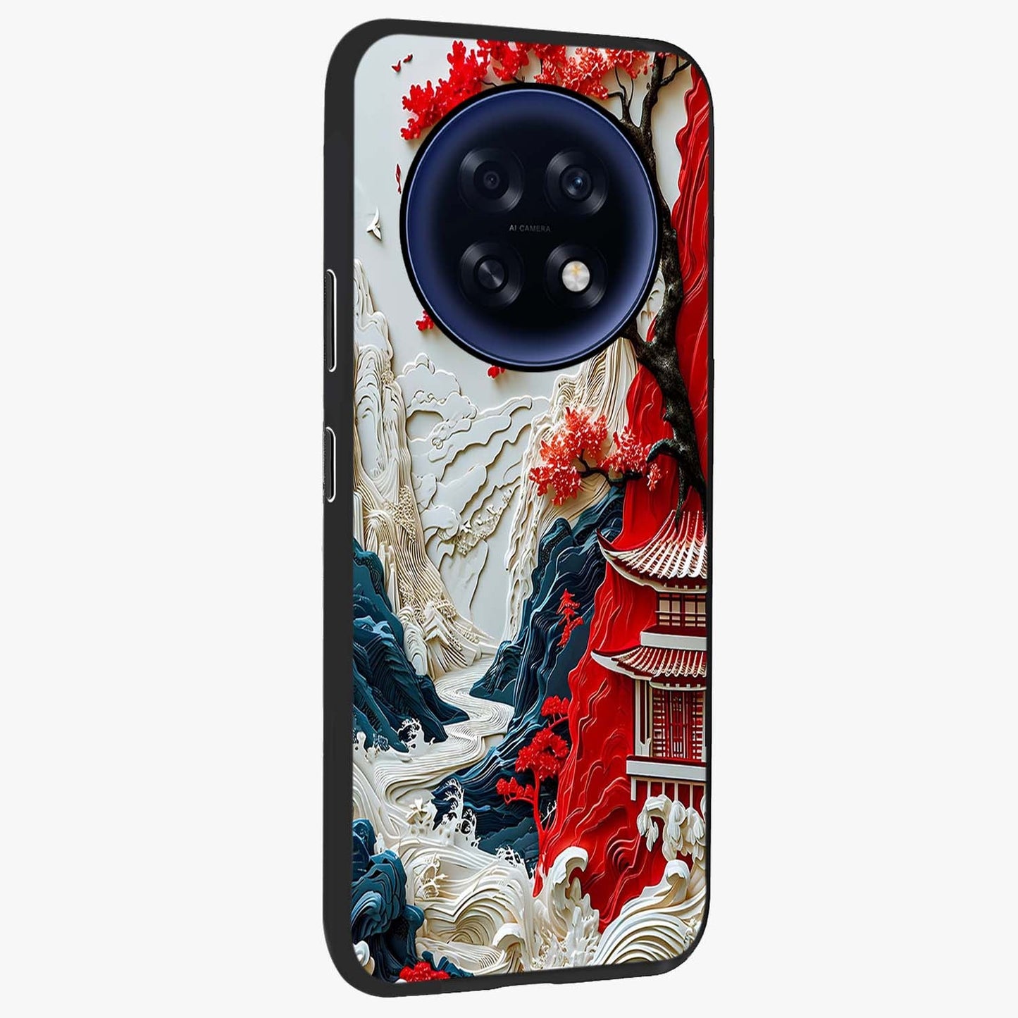 Whispers Of Sakura Waves Glass Case upright view showcasing delicate cherry blossom artwork with elegant nature theme.