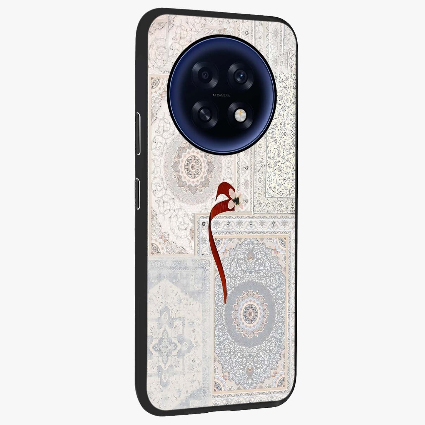 White Aesthetic Bow Glass Case upright view showcasing delicate ribbon bow artwork with cute minimalist theme.