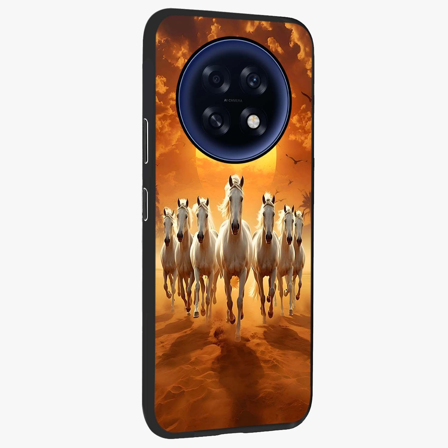 Wild Sunset Majesty Glass Case upright view showcasing dramatic sunset artwork with bold nature theme.