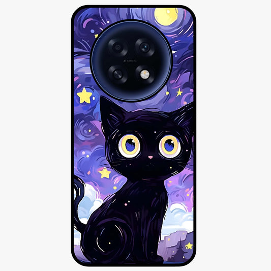Abstract Cat Art Glass Case showing flat back view with artistic cat illustration and glossy glass finish.