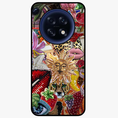 Beaded Fashion Jungle Glass Case showing flat back view with vibrant jungle inspired bead artwork and glossy glass finish.