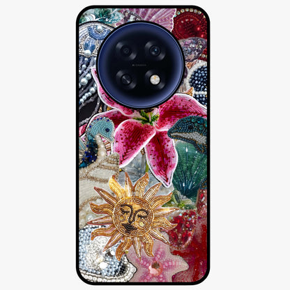 Beaded Garden Fantasy Glass Case showing flat back view with dreamy garden bead artwork and glossy glass finish.