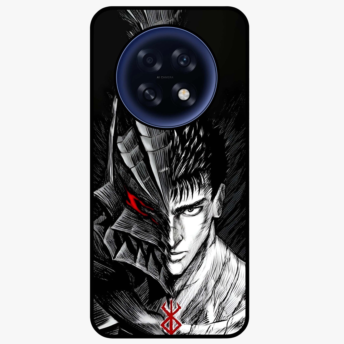 Berserker Blood Oath Glass Case showing flat back view with fierce warrior inspired artwork and glossy glass finish.