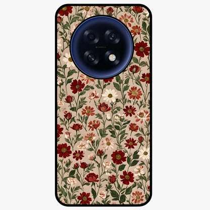 Biege Flower With Leaf Glass Case showing flat back view with soft beige floral artwork and glossy glass finish.