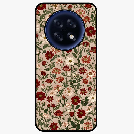 Biege Flower With Leaf Glass Case showing flat back view with soft beige floral artwork and glossy glass finish.