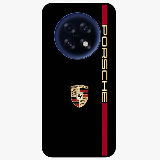 Black Minimal Porsche Glass Case showing flat back view with sleek minimal sports car artwork and glossy glass finish.