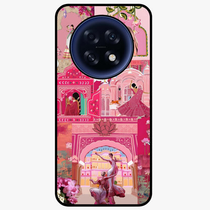 Blossoms of Rajasthan Glass Case showing flat back view with traditional floral artwork inspired by Rajasthan and glossy glass finish.