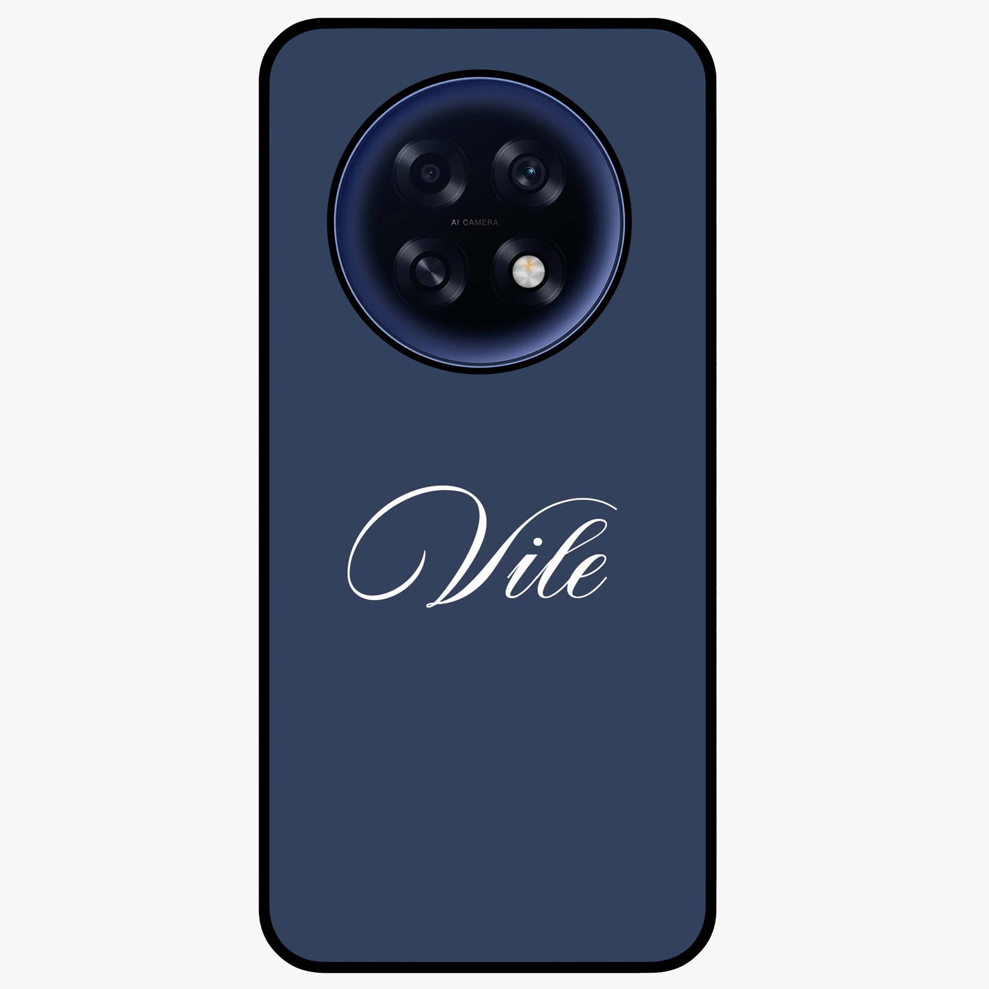 Blue Background Personalized Custom Name Glass Case showing flat back view with minimal blue background and custom name design.