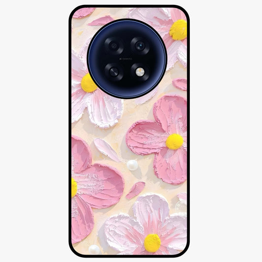 Blush Bloom Texture Glass Case showing flat back view with soft blush floral texture artwork and glossy glass finish.