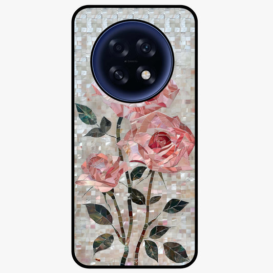 Blush Mosaic Bloom Glass Case showing flat back view with mosaic floral bloom artwork and glossy glass finish.