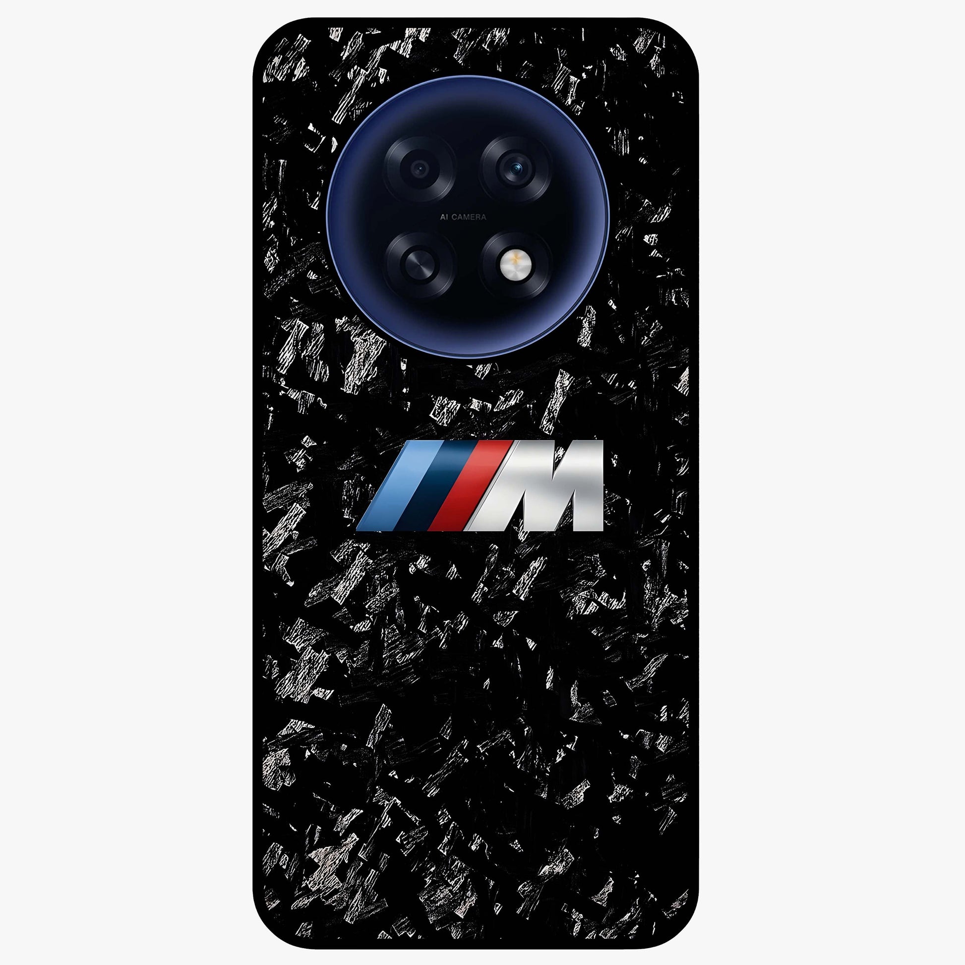 Carbon Speed Mark Glass Case showing flat back view with sporty carbon pattern artwork and glossy glass finish.