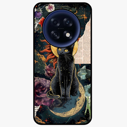 Celestial Black Cat Glass Case showing flat back view with mystical black cat artwork and glossy glass finish.