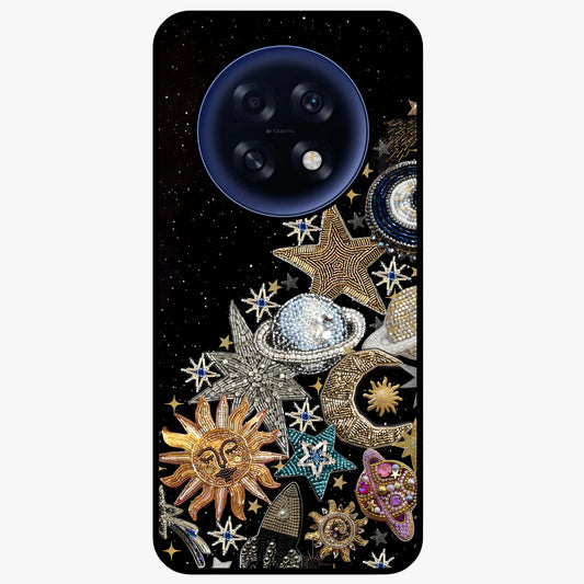 Cosmic Sparkle Dreams Glass Case showing flat back view with sparkling cosmic artwork and glossy glass finish.