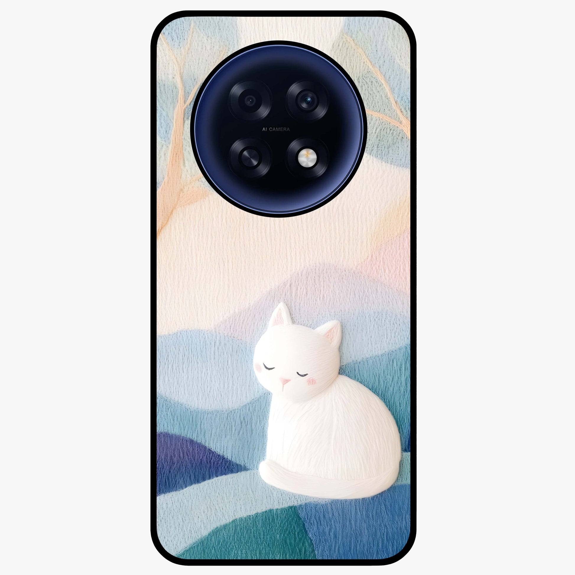 Cotton Dream Cat Glass Case showing flat back view with soft dreamy cat artwork and glossy glass finish.
