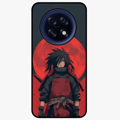 Crimson Moon Warlord Glass Case showing flat back view with mystical moon warrior artwork and glossy glass finish.