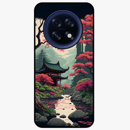 Crimson Temple View Glass Case showing flat back view with temple inspired artwork and glossy glass finish.