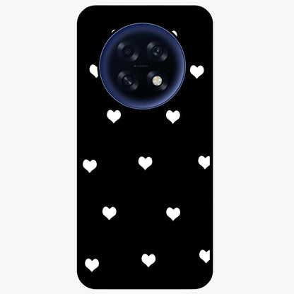 Cute And Simple White Hearts Glass Case showing flat back view with minimal white heart pattern and glossy glass finish.