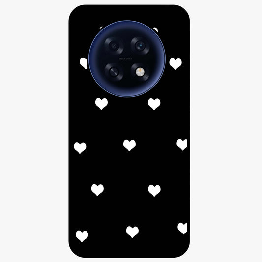 Cute And Simple White Hearts Glass Case showing flat back view with minimal white heart pattern and glossy glass finish.