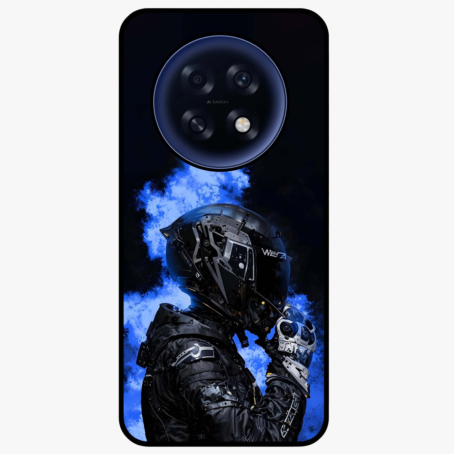 Cyber Sentinel Protocol Glass Case showing flat back view with futuristic cyber themed artwork and glossy glass finish.