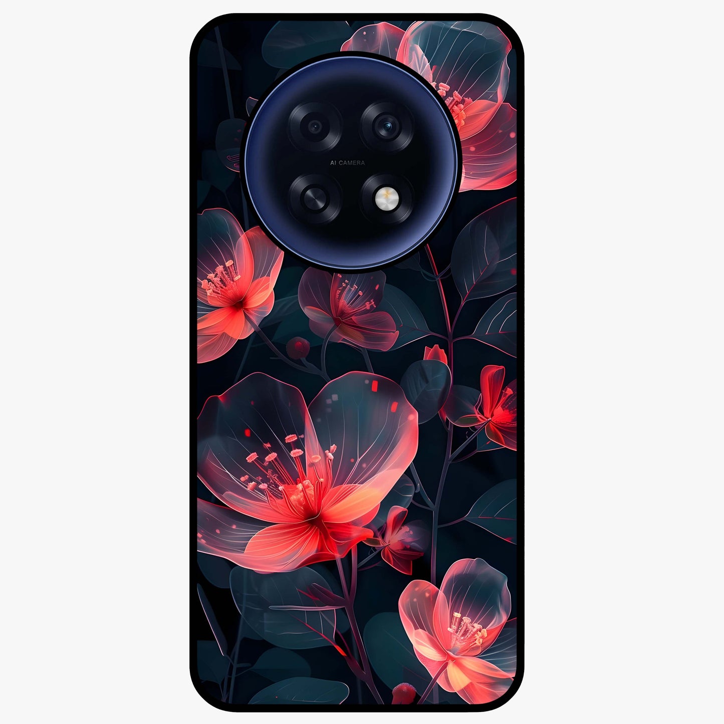 Dark Shade of Flower Glass Case showing flat back view with elegant dark floral artwork and glossy glass finish.