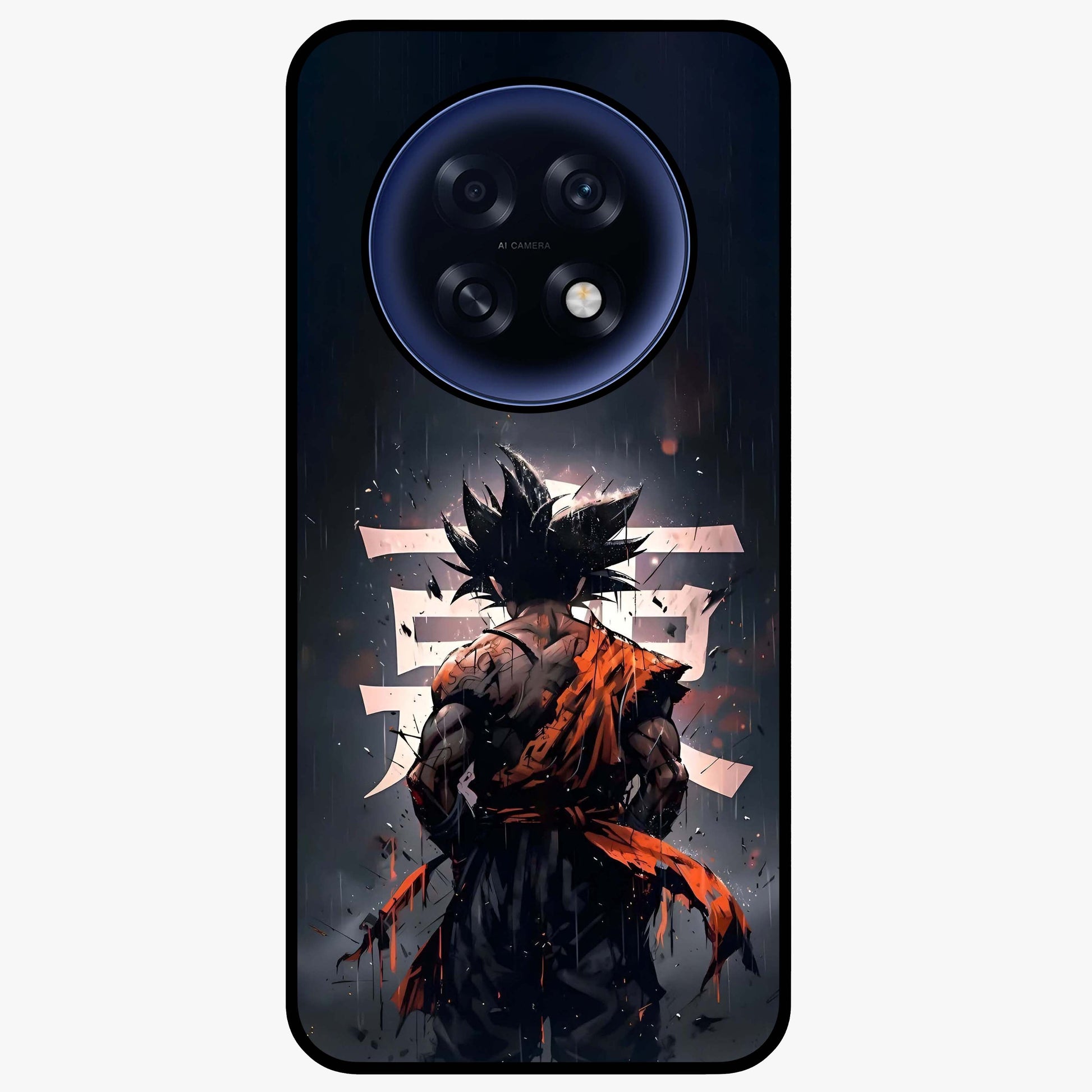 Dark Warrior In Rain Glass Case showing flat back view with warrior artwork in rainy atmosphere and glossy glass finish.