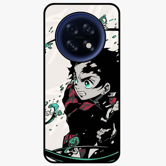 Demon Slayer Glass Case showing flat back view with bold anime inspired artwork and glossy glass finish.