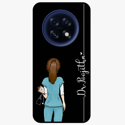 Doctor Pattern Custom Name Glass Case showing flat back view with medical themed pattern and personalized name design.