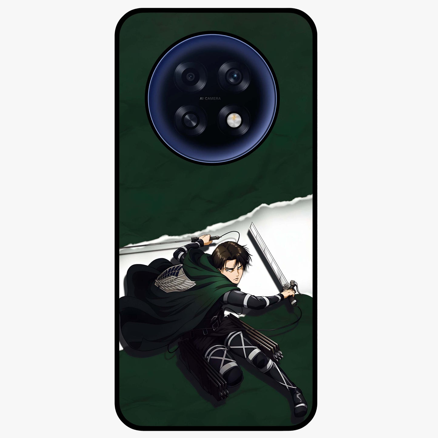 Emerald War Vanguard Glass Case showing flat back view with powerful warrior themed artwork and glossy glass finish.