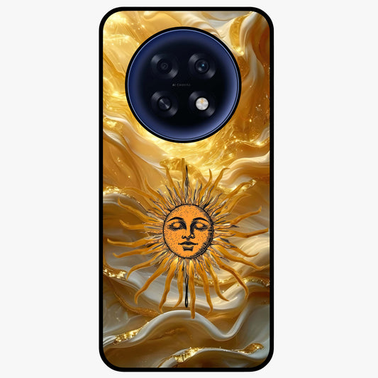 Eternal Golden Glow Glass Case showing flat back view with radiant golden themed artwork and glossy glass finish.