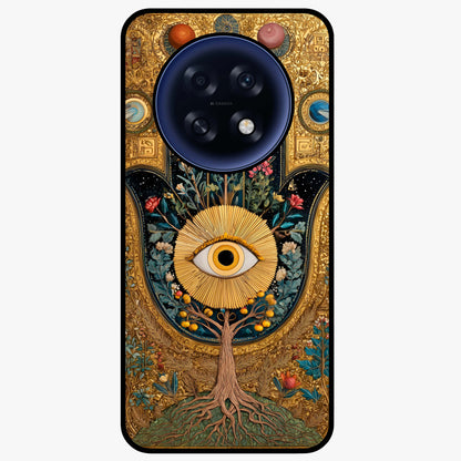 Ethereal Evil Eye Glass Case showing flat back view with mystical evil eye artwork and glossy glass finish.