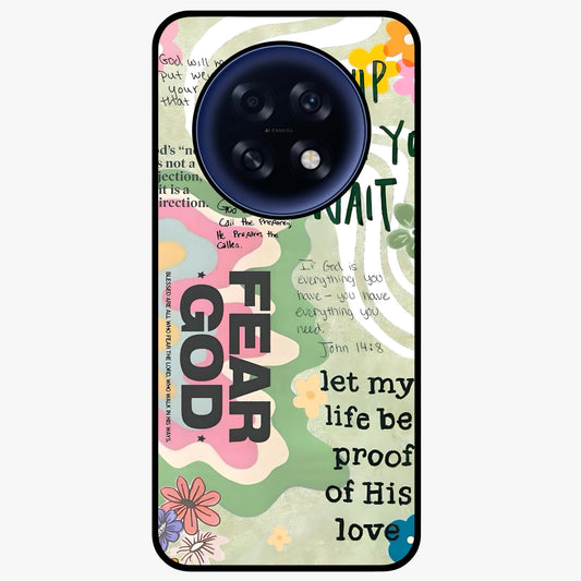Faith Over Fear Glass Case showing flat back view with motivational typography artwork and glossy glass finish.