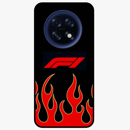 Fire F11 Glass Case showing flat back view with fiery themed artwork and glossy glass finish.