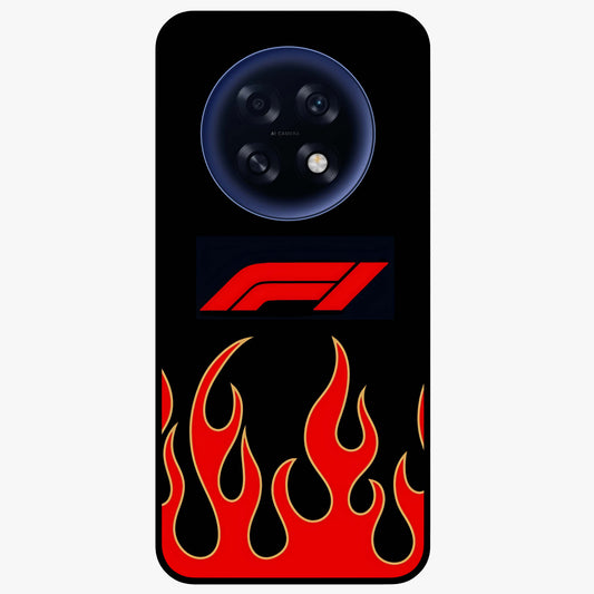 Fire F11 Glass Case showing flat back view with fiery themed artwork and glossy glass finish.