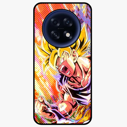 Firing Goku Glass Case showing flat back view with powerful anime inspired artwork and glossy glass finish.