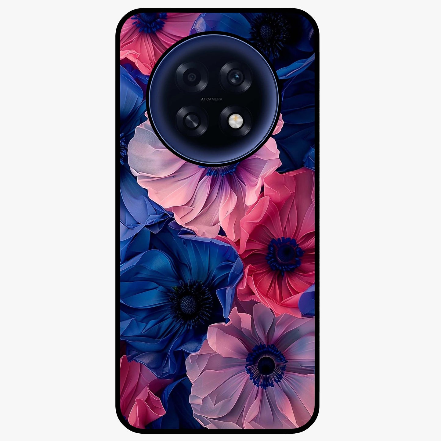 Flower Paper Art Pattern Glass Case showing flat back view with paper cut style floral artwork and glossy glass finish.