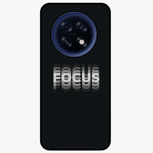 Focus Mode On Glass Case showing flat back view with bold motivational typography design and glossy glass finish.