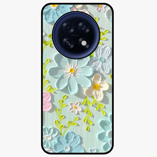 Frosted Petal Garden Glass Case showing flat back view with soft frosted floral artwork and glossy glass finish.