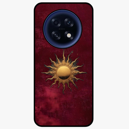 Gold Sun Blush Glass Case showing flat back view with golden sun inspired artwork and glossy glass finish.