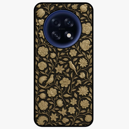 Golden Floral Majesty Glass Case showing flat back view with luxurious golden floral artwork and glossy glass finish.