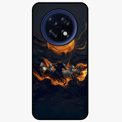 Golden Stallion Moonride Glass Case showing flat back view with majestic horse under moonlight artwork and glossy glass finish.