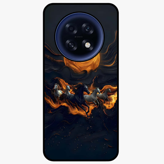Golden Stallion Moonride Glass Case showing flat back view with majestic horse under moonlight artwork and glossy glass finish.