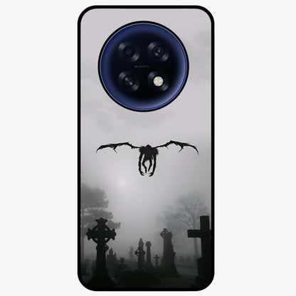 Graveyard Shadow Descent Glass Case showing flat back view with dark graveyard themed artwork and glossy glass finish.