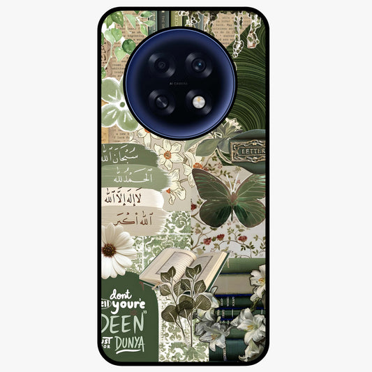 Green Islamic Books Quotes Glass Case showing flat back view with Islamic quotes and book themed artwork and glossy glass finish.
