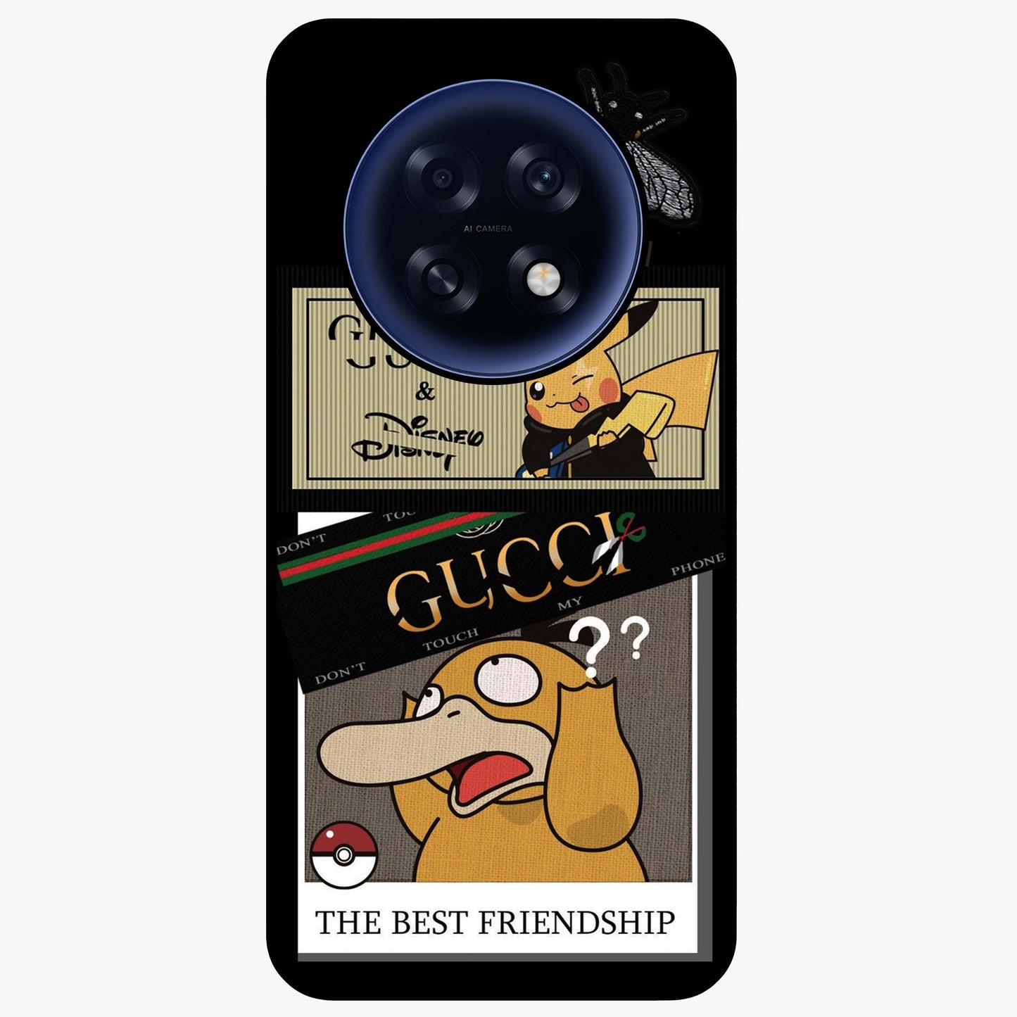 Gucci Play Mashup Glass Case showing flat back view with luxury inspired graphic artwork and glossy glass finish.