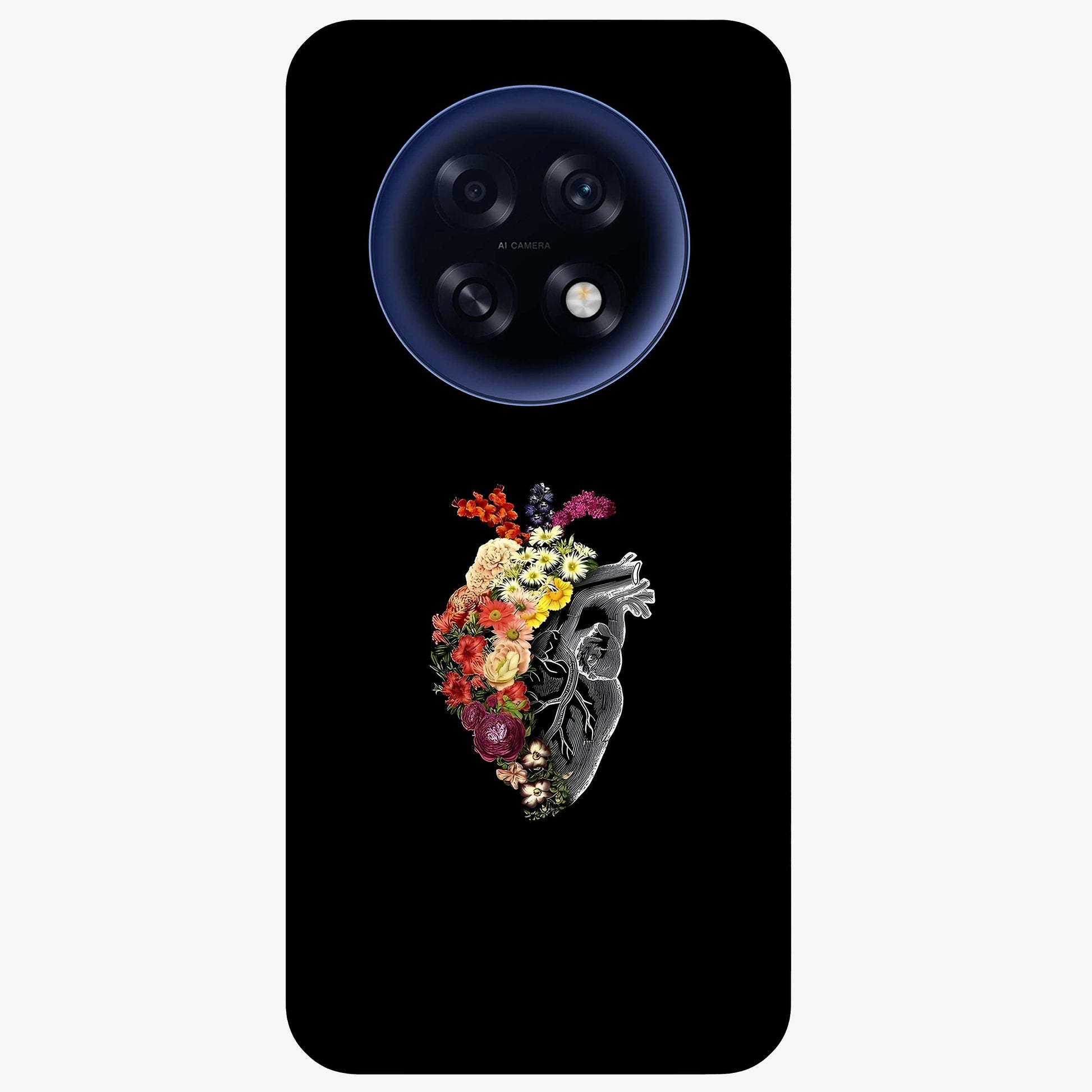 Heart With Flowers Glass Case showing flat back view with heart shaped floral artwork and glossy glass finish.