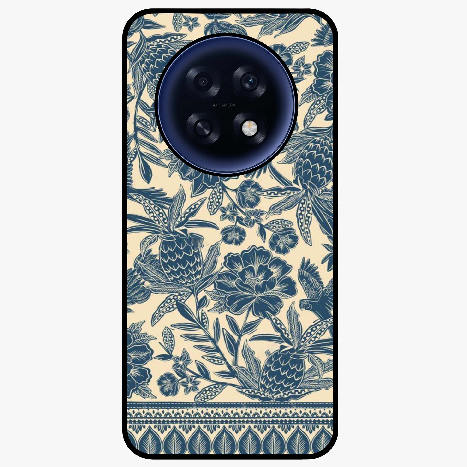 Heirloom Wild Bloom Glass Case showing flat back view with vintage inspired wild flower artwork and glossy glass finish.
