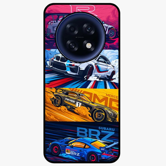 JDM Sports Car Glass Case showing flat back view with high performance sports car artwork and glossy glass finish.