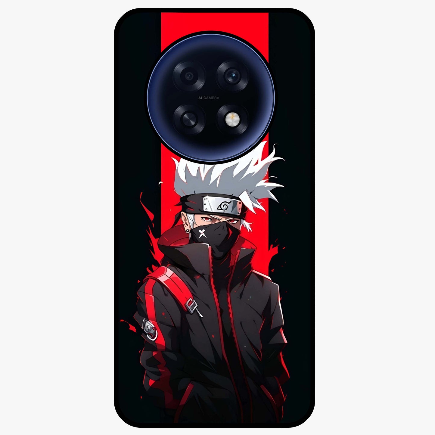 Kakashi Scarlet Shadow Glass Case showing flat back view with powerful anime ninja artwork and glossy glass finish.