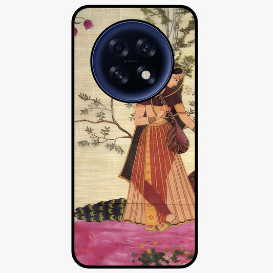 Lady With Veena Art Glass Case showing flat back view with elegant woman playing veena artwork and glossy glass finish.
